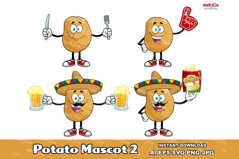 potato-cartoon-mascot-characters-2-vector-collection-set