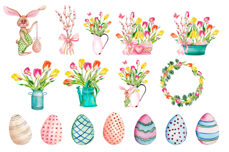 cute-easter-watercolor-clipart-bunny-eggs-tulips