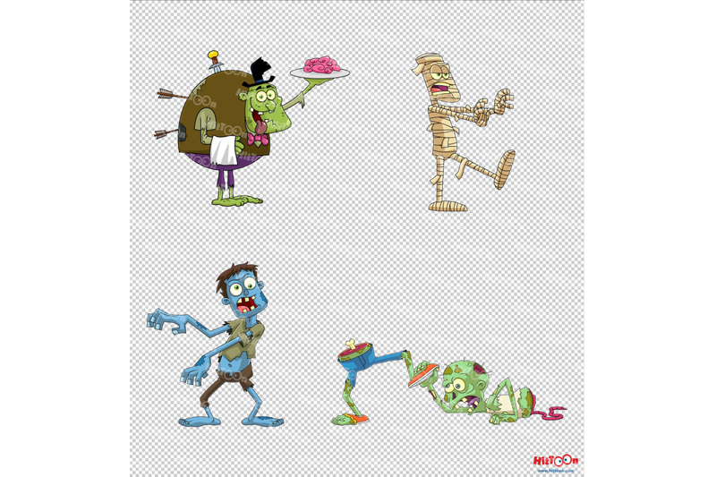 halloween-zombie-cartoon-mascot-characters-2-vector-collection