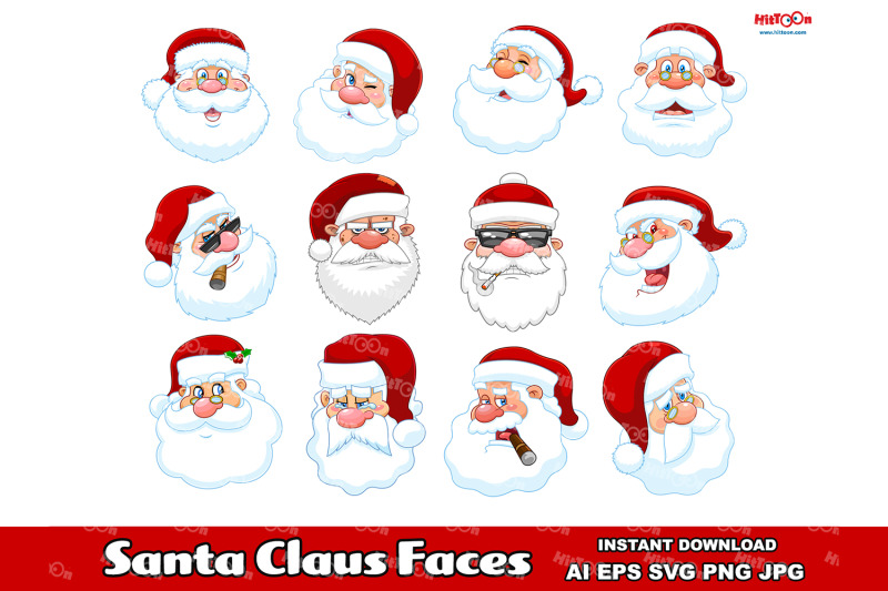 classic-santa-claus-face-cartoon-characters-vector-collection