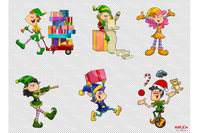 santa-039-s-little-elf-helper-cartoon-characters-vector-collection