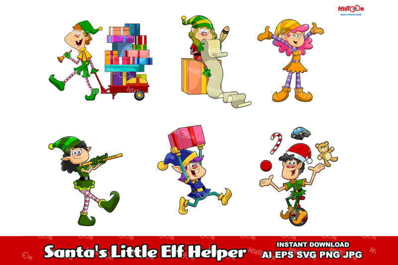 santa-039-s-little-elf-helper-cartoon-characters-vector-collection