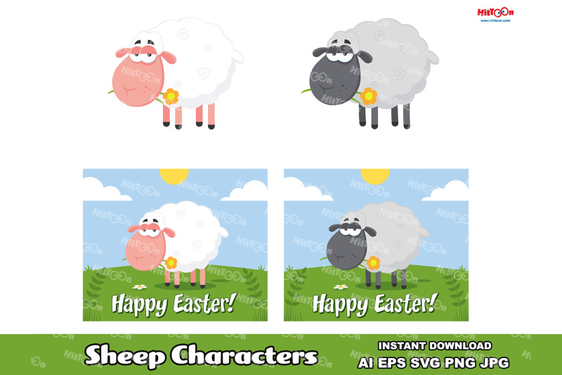 sheep-cartoon-characters-with-a-flower-vector-hand-drawn-collection