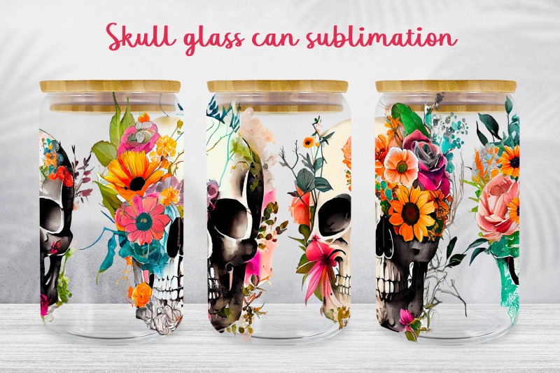 floral-skull-glass-can-wrap-boho-libbey-can-sublimation-png