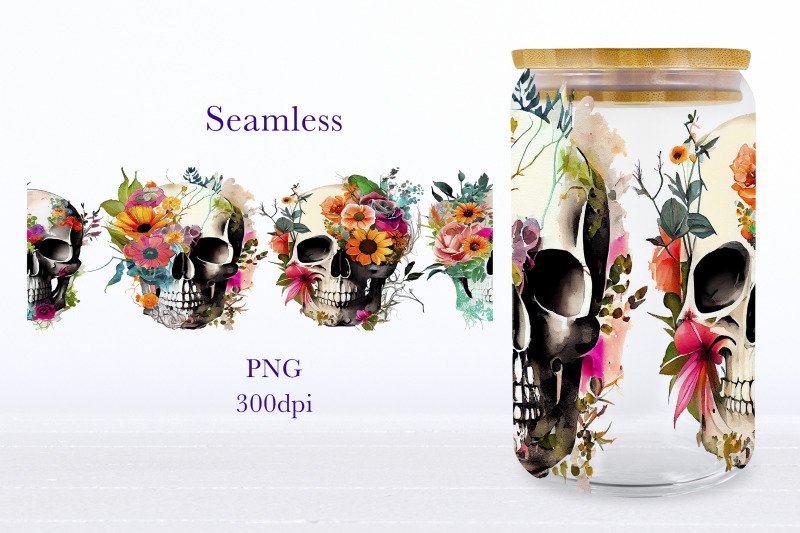 floral-skull-glass-can-wrap-boho-libbey-can-sublimation-png