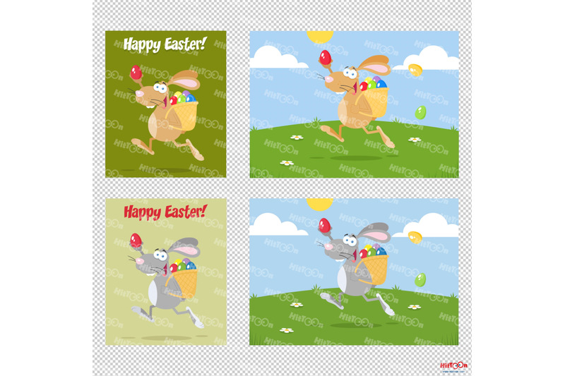 easter-rabbit-cartoon-mascot-character-vector-hand-drawn-collection