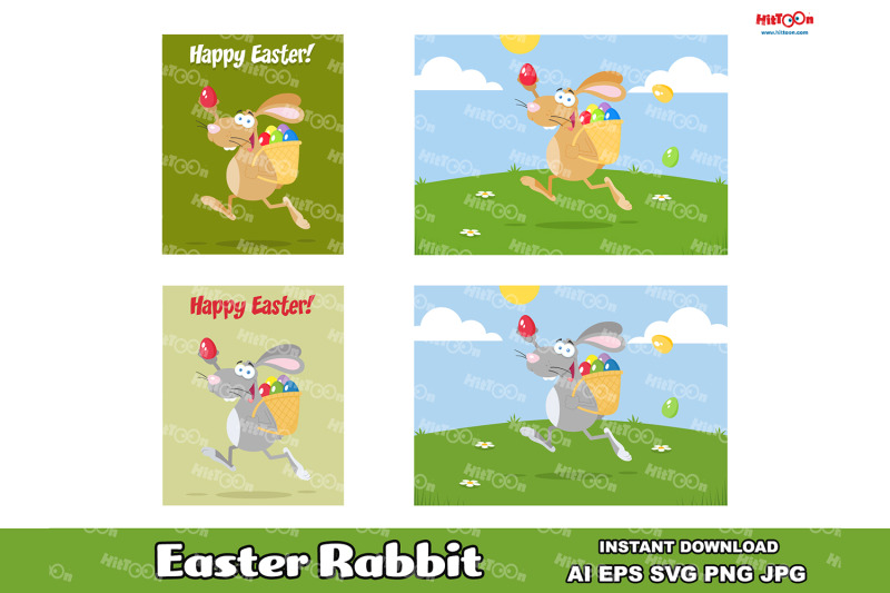 easter-rabbit-cartoon-mascot-character-vector-hand-drawn-collection