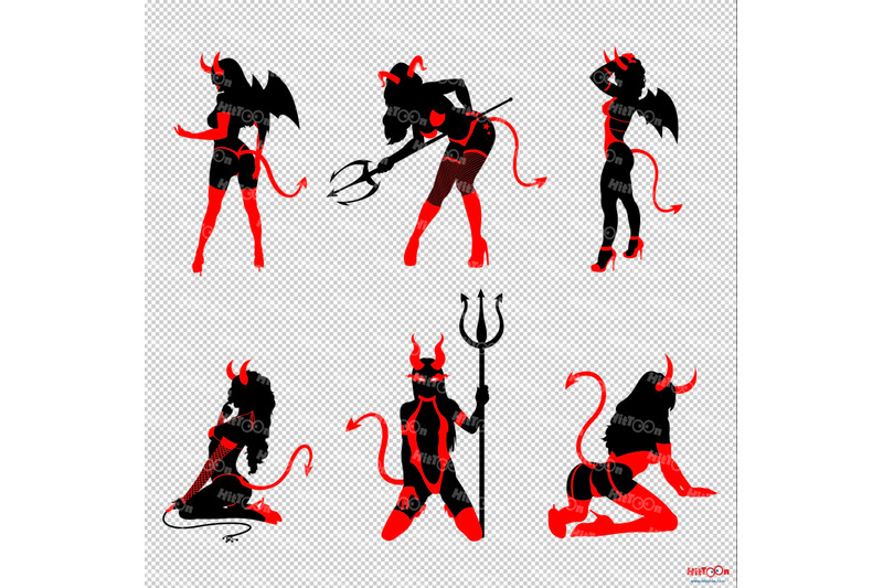 sexy-devil-girls-silhouettes-vector-hand-drawn-collection