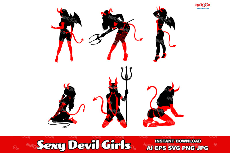 sexy-devil-girls-silhouettes-vector-hand-drawn-collection