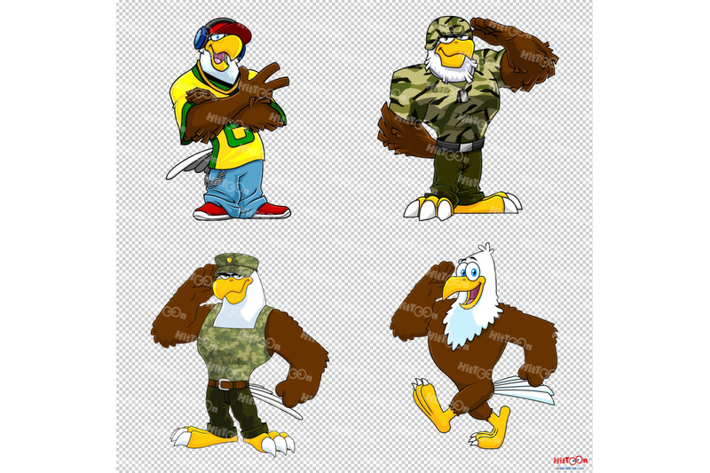 eagle-cartoon-mascot-characters-2-vector-hand-drawn-collection