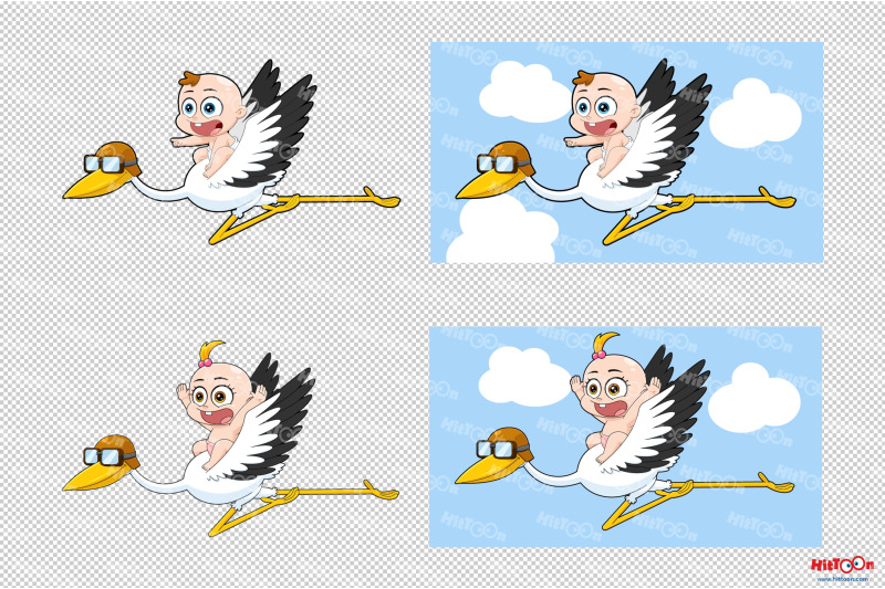 cute-babies-flying-on-top-of-a-stork-cartoon-characters