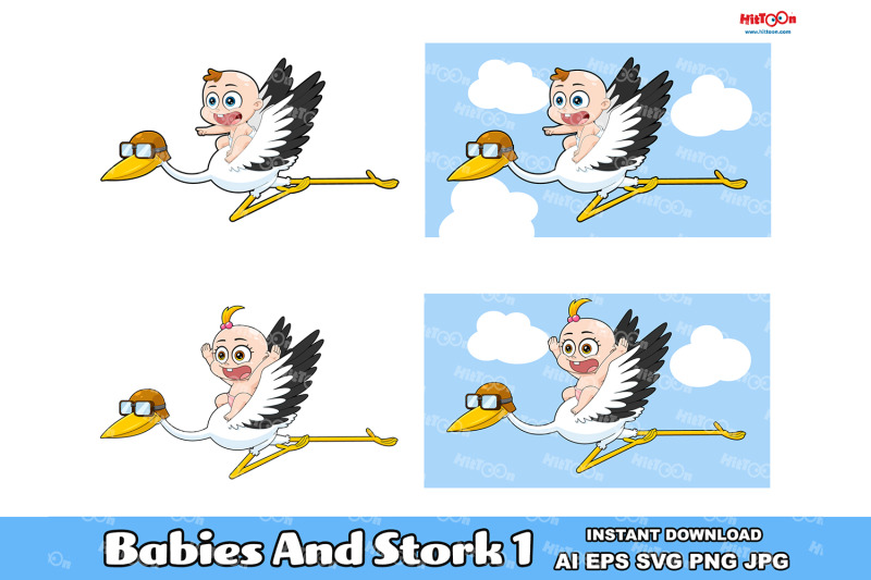 cute-babies-flying-on-top-of-a-stork-cartoon-characters