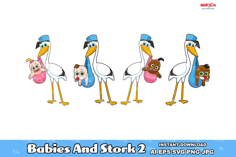 stork-delivering-a-babies-cartoon-characters-vector-collection