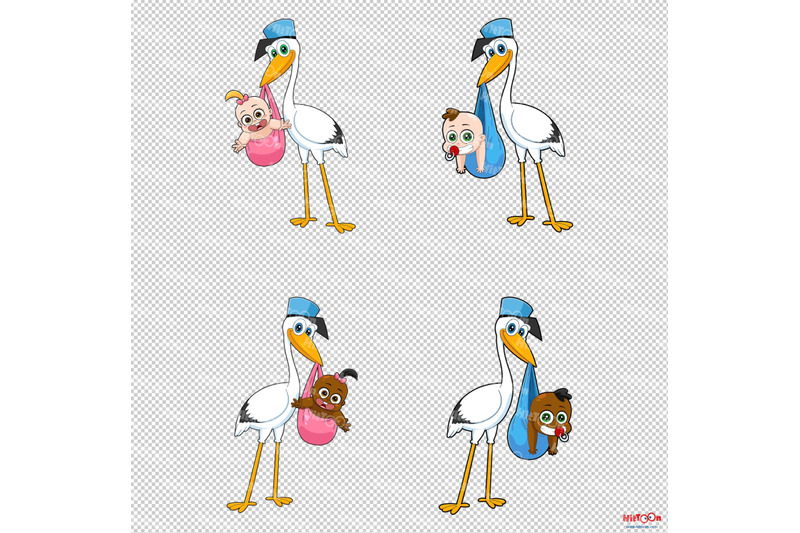 stork-delivering-a-babies-cartoon-characters-vector-collection