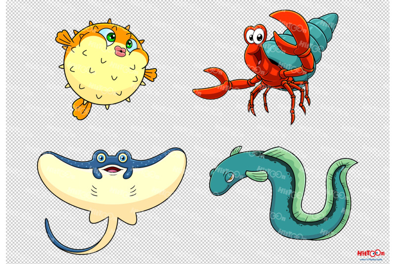 ocean-or-sea-animals-cartoon-mascot-characters-2-vector-collection