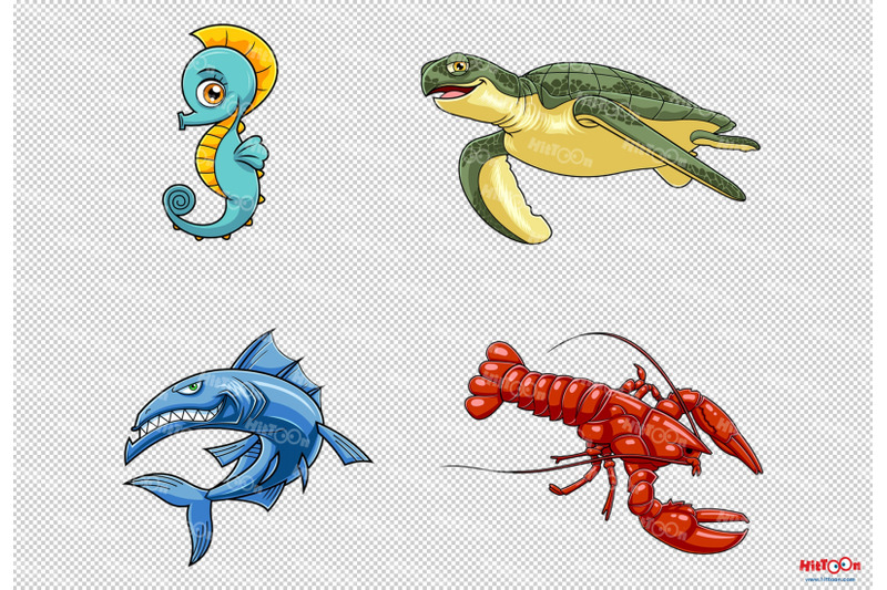 ocean-or-sea-animals-cartoon-mascot-characters-3-vector-collection