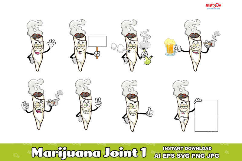 marijuana-joint-cartoon-mascot-character-vector-hand-drawn-collection