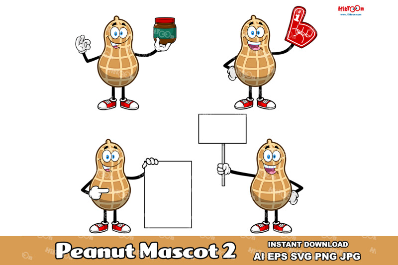 peanut-cartoon-mascot-character-2-vector-hand-drawn-collection-set