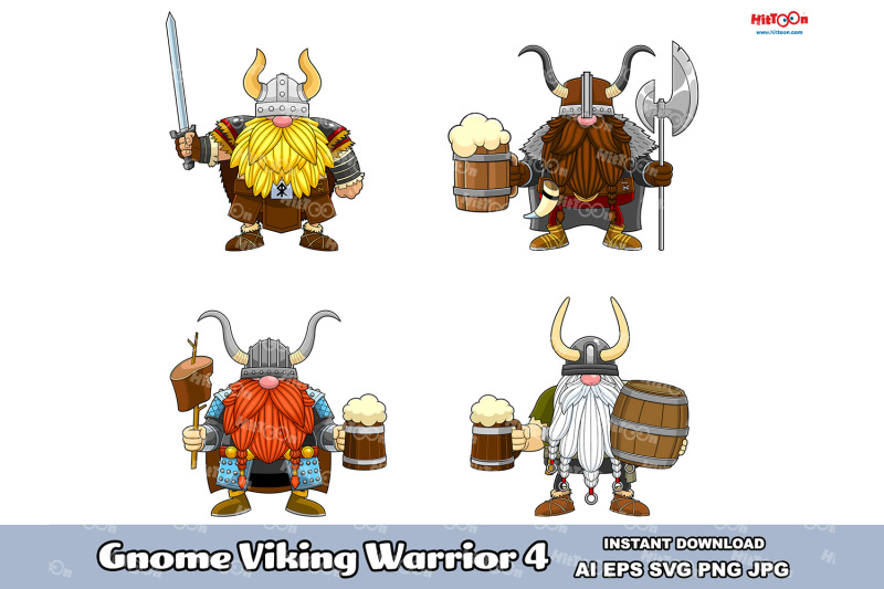 gnome-viking-warrior-cartoon-mascot-character-4-vector-collection