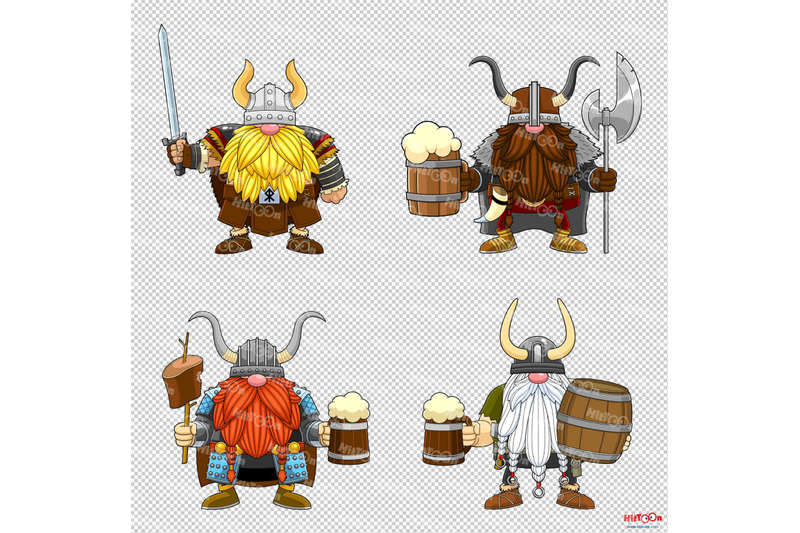 gnome-viking-warrior-cartoon-mascot-character-4-vector-collection