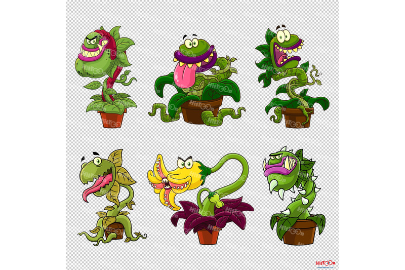 evil-carnivorous-plants-cartoon-mascot-characters-vector-collection