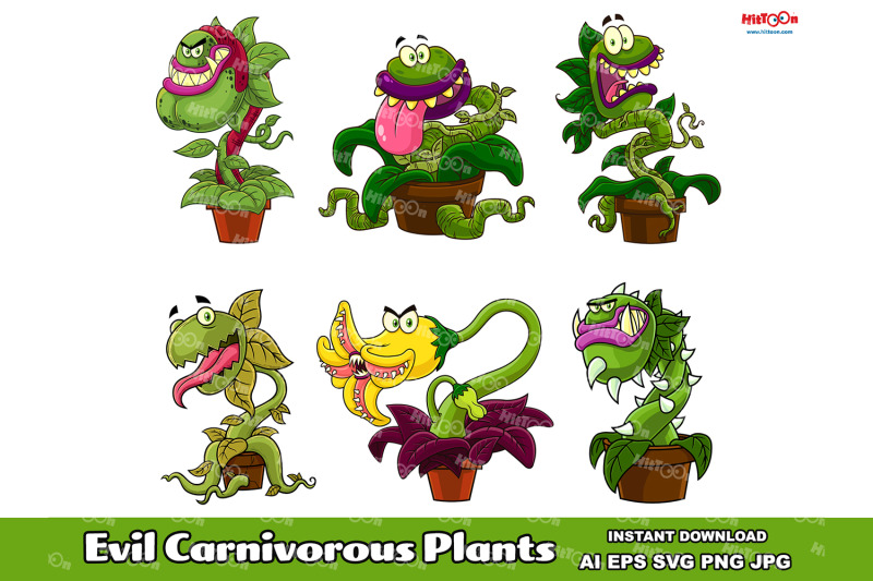 evil-carnivorous-plants-cartoon-mascot-characters-vector-collection