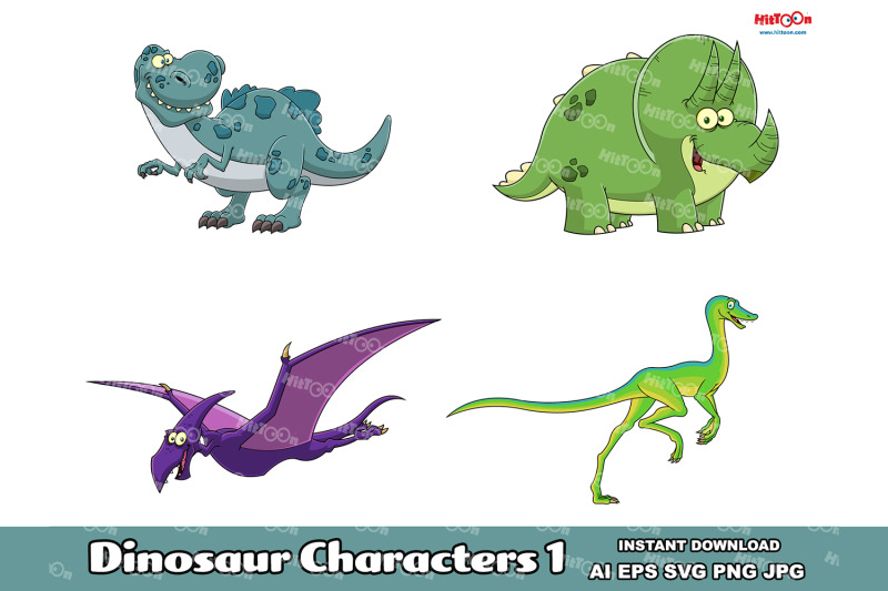 dinosaur-cartoon-mascot-characters-1-vector-hand-drawn-collection-set