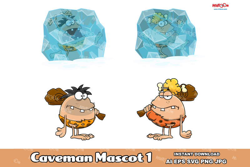 caveman-cartoon-mascot-characters-1-vector-hand-drawn-collection-set