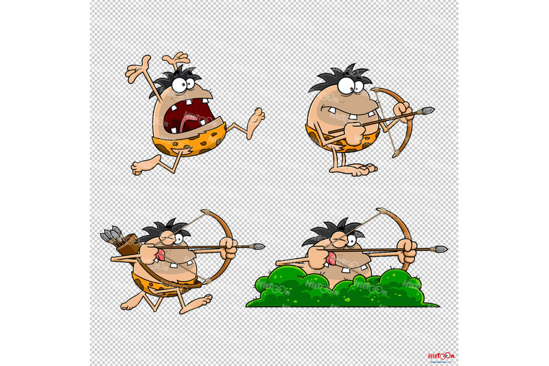 caveman-cartoon-mascot-characters-2-vector-hand-drawn-collection-set