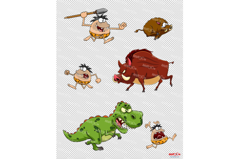 caveman-cartoon-mascot-characters-3-vector-hand-drawn-collection-set