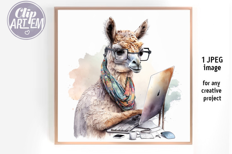 lama-working-on-computer-funny-wall-art-sublimation-jpeg-digital-image