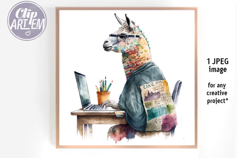 creative-lama-working-funny-jpeg-image-digital-print-wall-decor