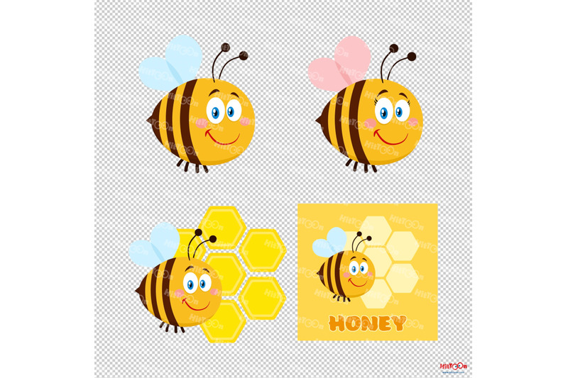 cute-bee-cartoon-mascot-characters-1-vector-hand-drawn-collection-set