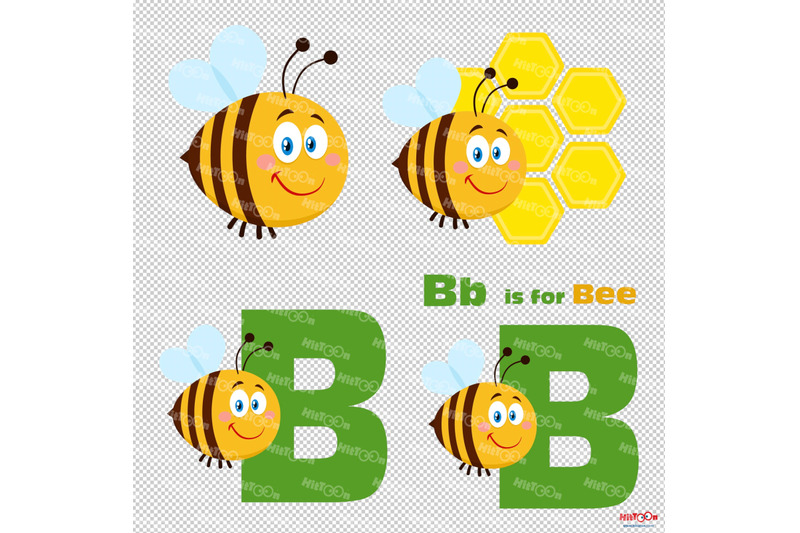 cute-bee-cartoon-mascot-characters-3-vector-hand-drawn-collection-set