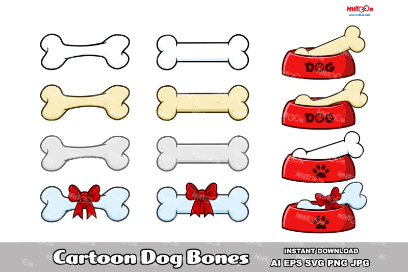 cartoon-dog-bone-with-ribbon-and-bow-vector-hand-drawn-collection-set