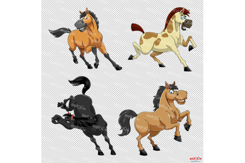 horse-cartoon-mascot-characters-vector-hand-drawn-collection-set