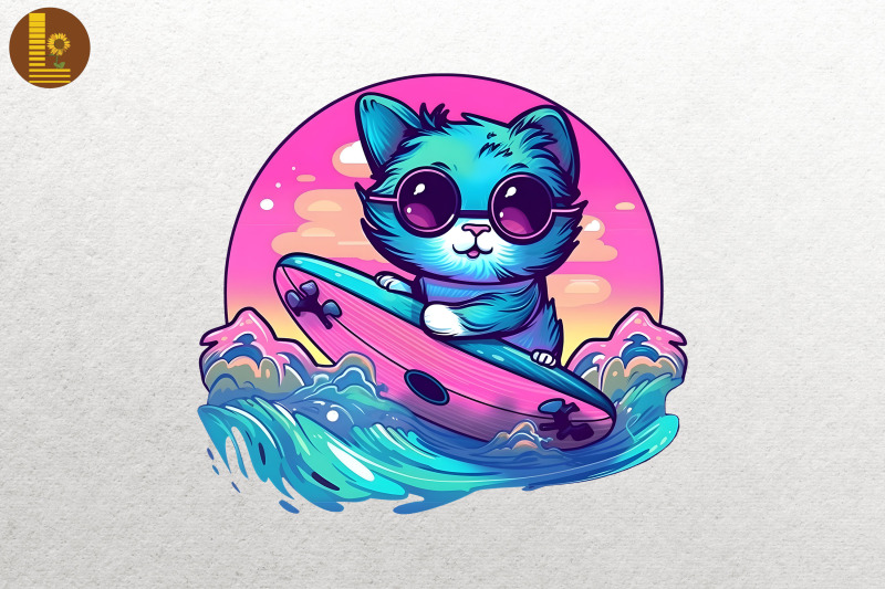 synthwave-retro-cute-surfing-cat-3