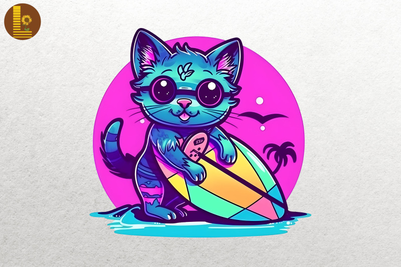 synthwave-retro-cute-surfing-cat-4