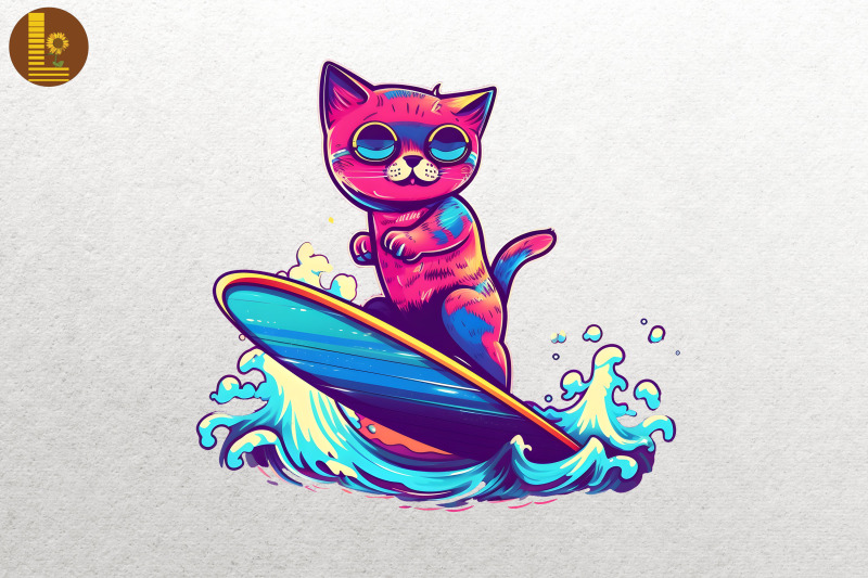 synthwave-retro-cute-surfing-cat-6