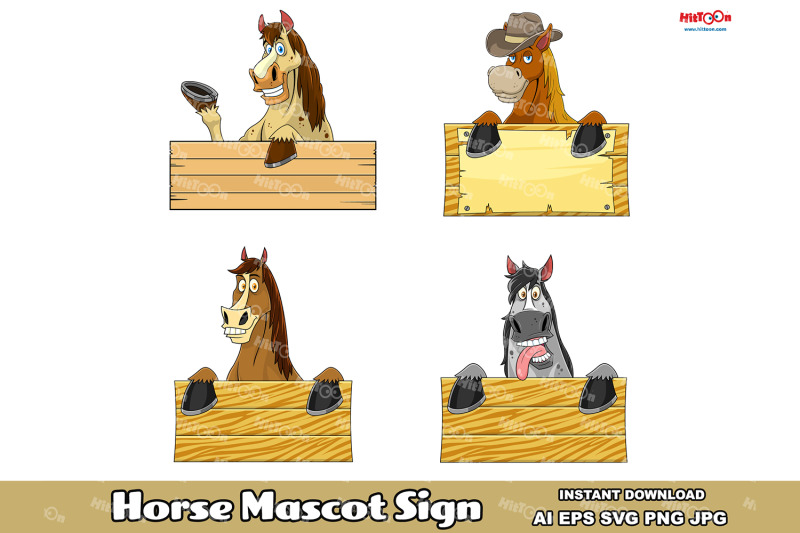 horse-cartoon-mascot-characters-over-a-blank-sign-vector-collection