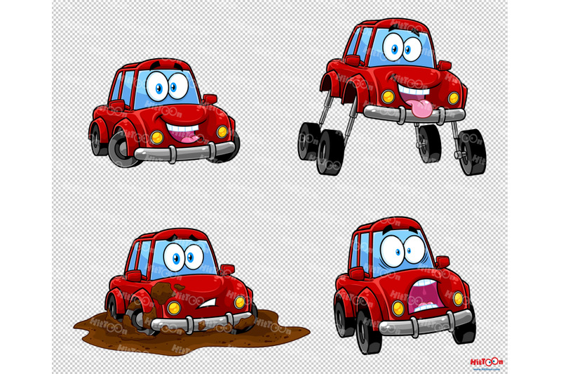 red-car-cartoon-mascot-characters-1-vector-hand-drawn-collection-set