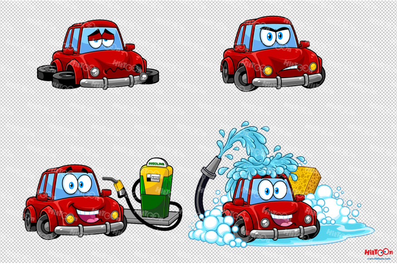 red-car-cartoon-mascot-characters-2-vector-hand-drawn-collection-set