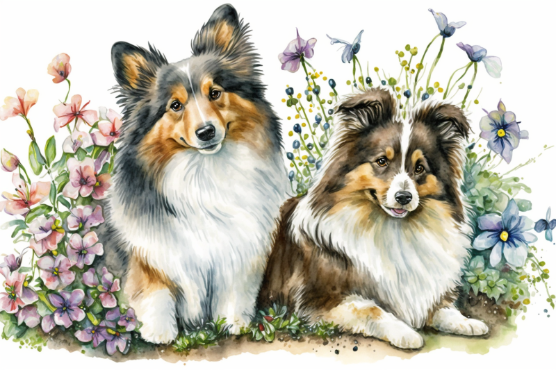 spring-watercolor-shetland-sheepdog-puppies