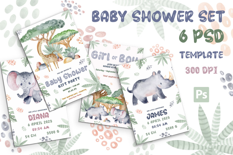 baby-shower-invitation-watercolor-cards-set-psd-template