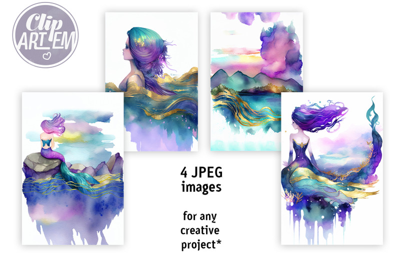 colorful-charming-mermaid-painting-print-4jpeg-set-home-decor-wall-art