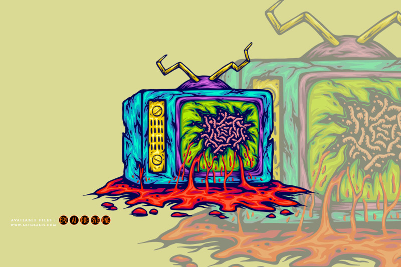 spooky-television-zombie-monster-blood-melting-logo-illustrations