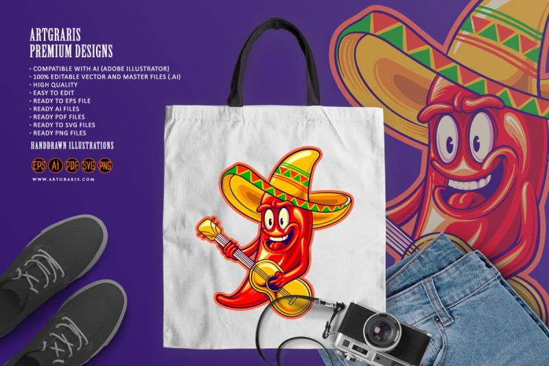 cute-chilli-pepper-guitar-sombrero-hat-mexican-cinco-de-mayo-logo-cart