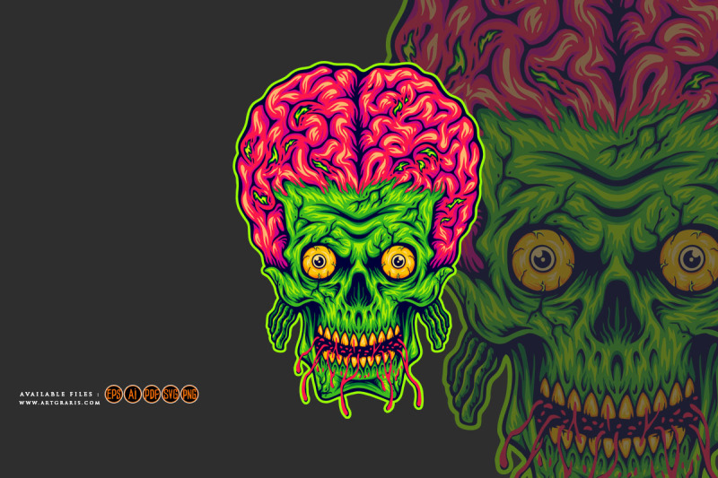 spooky-monster-zombie-skull-head-brain-logo-cartoon-illustrations