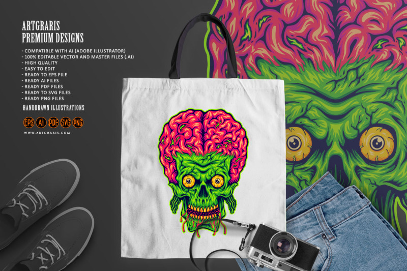 spooky-monster-zombie-skull-head-brain-logo-cartoon-illustrations