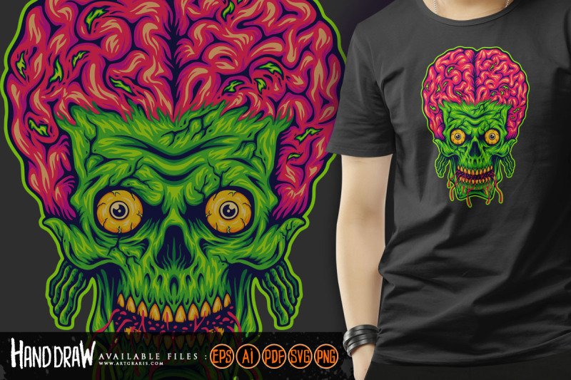 spooky-monster-zombie-skull-head-brain-logo-cartoon-illustrations